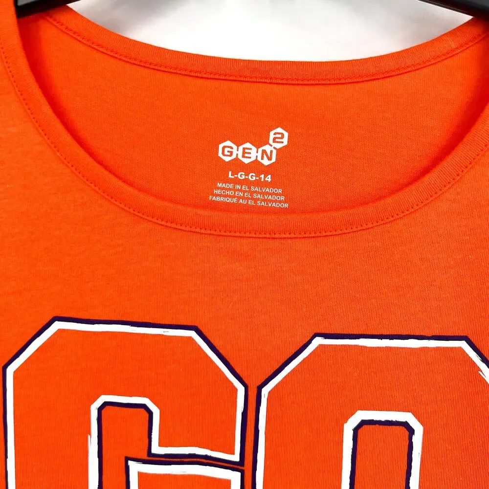 GEN 2 Girls Clemson University Go Heart T-shirt Large Orange Short Sleeve NWT